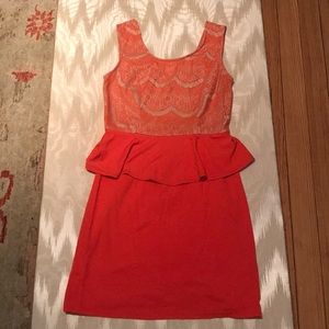 Coral Lace Peplum Dress